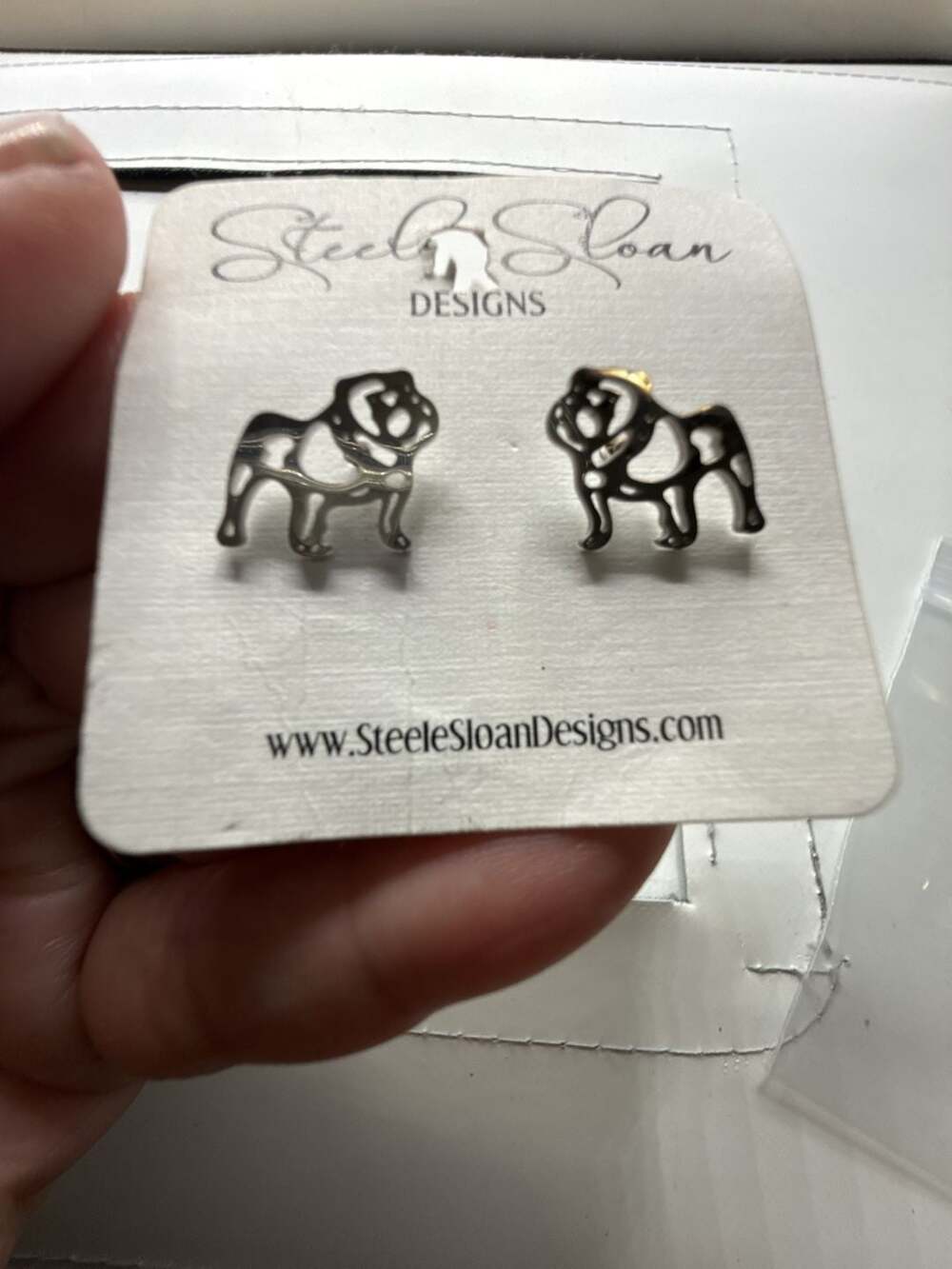 Steel Sloan Designs Bulldog Stud Earrings Silver
